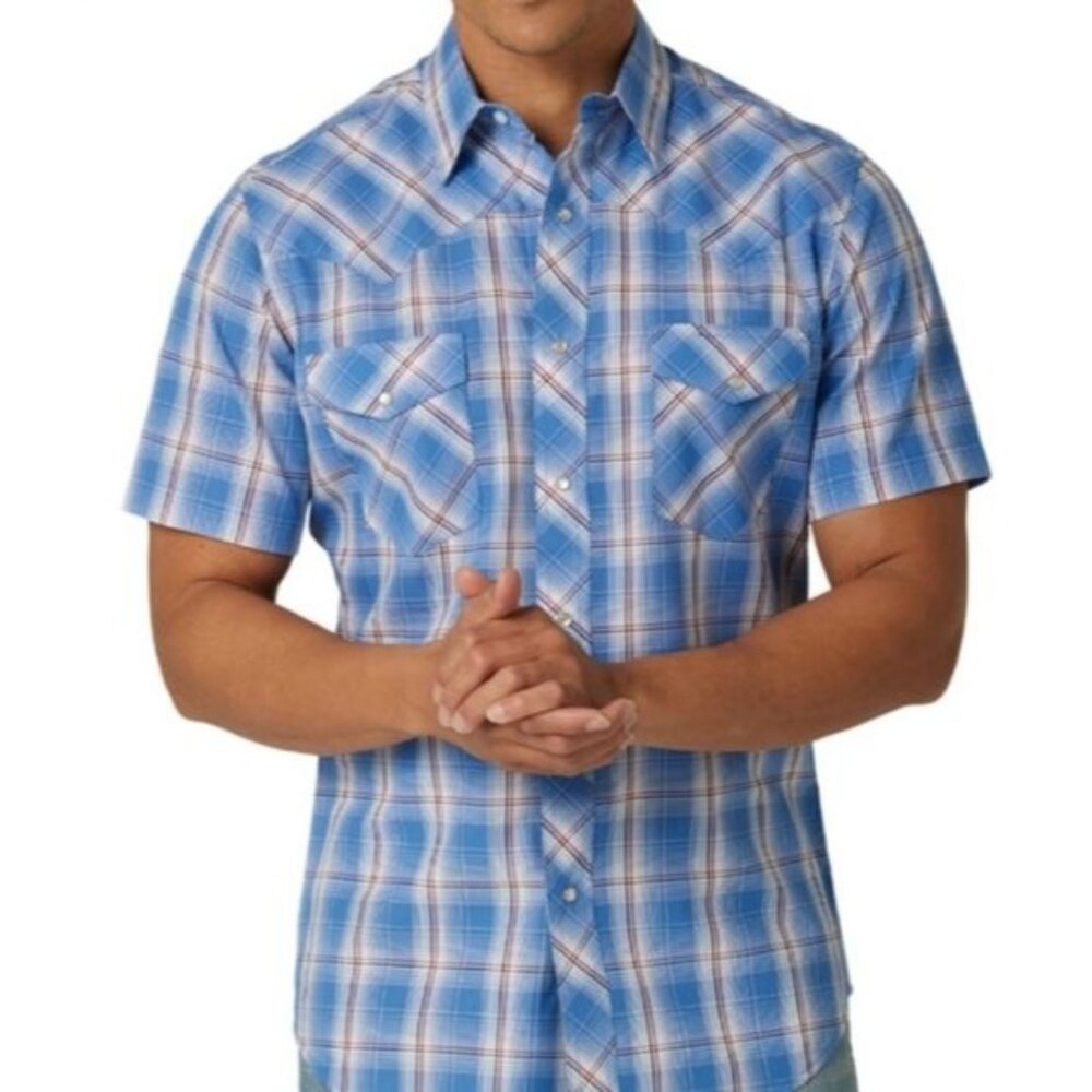 New men's Wrangler Western shirt size 3XL blue plaid Pearl snap buttons